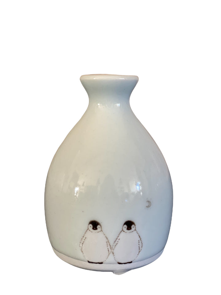 Bud Vase, White, Double Penguin & Moon