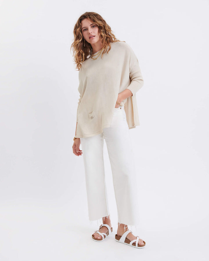 Catalina Crewneck Mini Pocket Travel Sweater, Sand