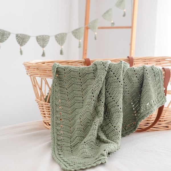 Artisan Crocheted Baby Blanket, sage
