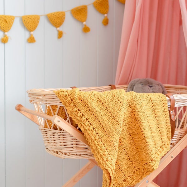 Artisan Crocheted Baby Blanket, tumeric