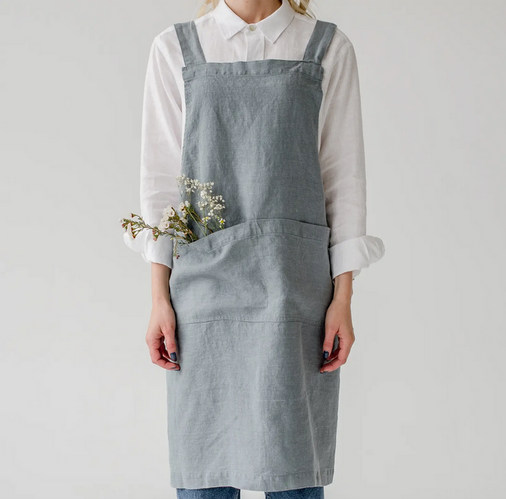 Linen Tales, Blue Fog Crossback Apron
