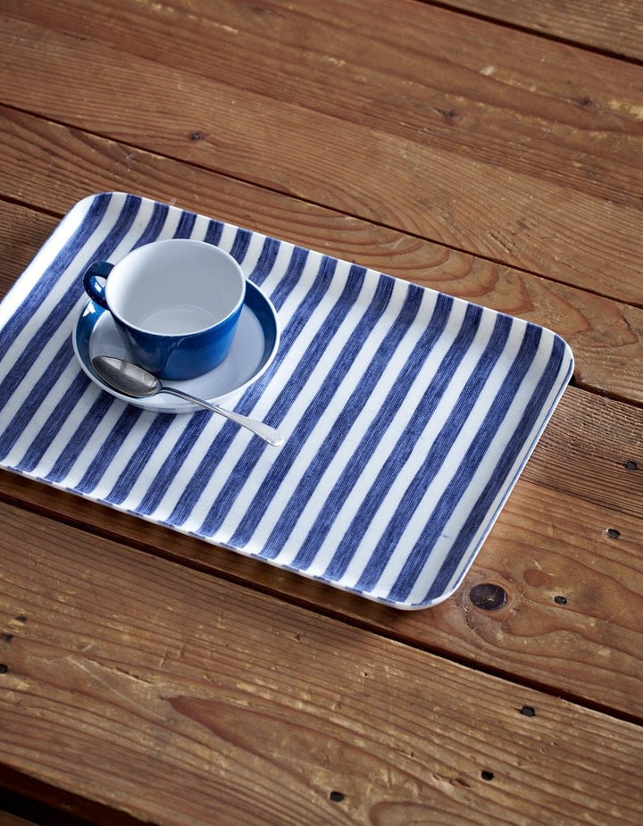 Linen Coating Tray, White + Blue Wide Stripe, Medium