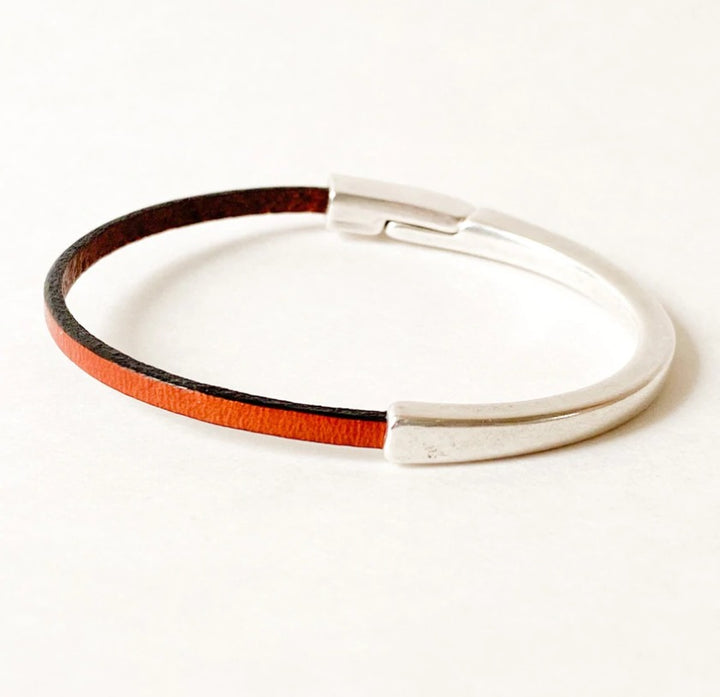 Camel Leather & Silver Half Cuff, 6-1/2