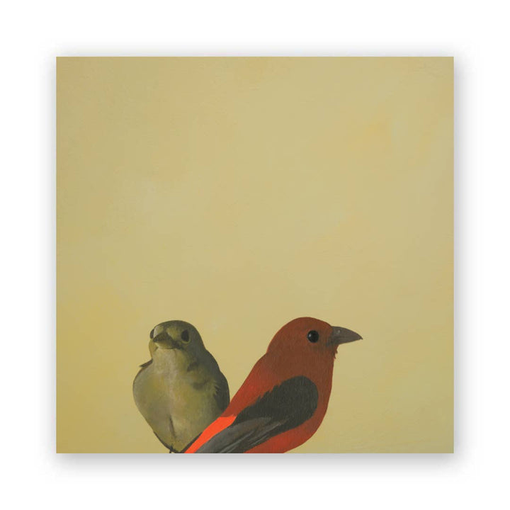 Tanager Pair Panel Wings on Wood 8 x 8