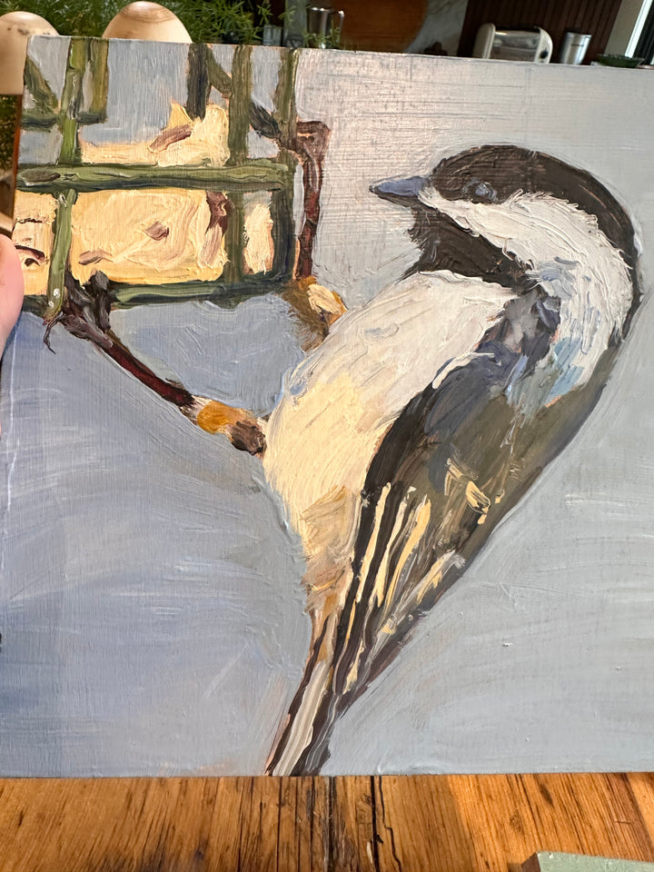 Derek Bell Painting Black Capped Chicadee