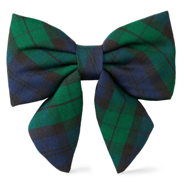 The Foggy Dog -  Small Black Watch Plaid Lady Dog Bow