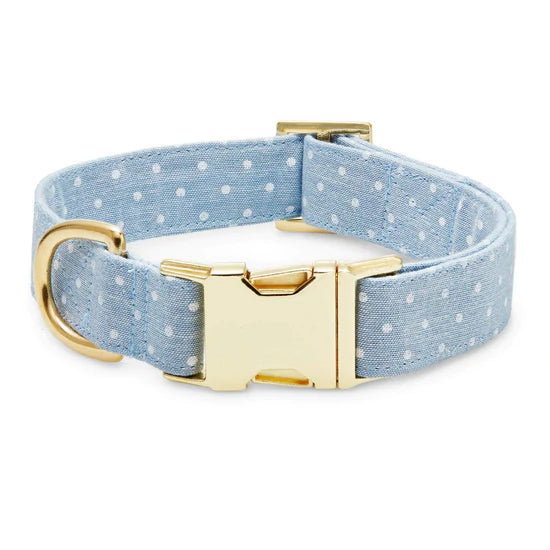 Chambray Dots Dog Collar, Medium/Gold