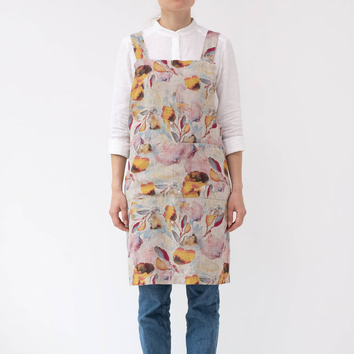 Orange Flow on Natural Linen Crossback Apron