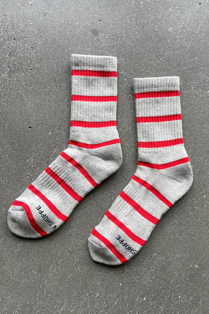 Striped Boyfriend Socks: Red Stripe