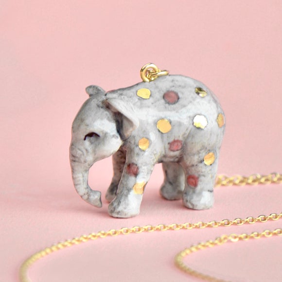 Camp Hollow, Pink Polka Dot Elephant Necklace