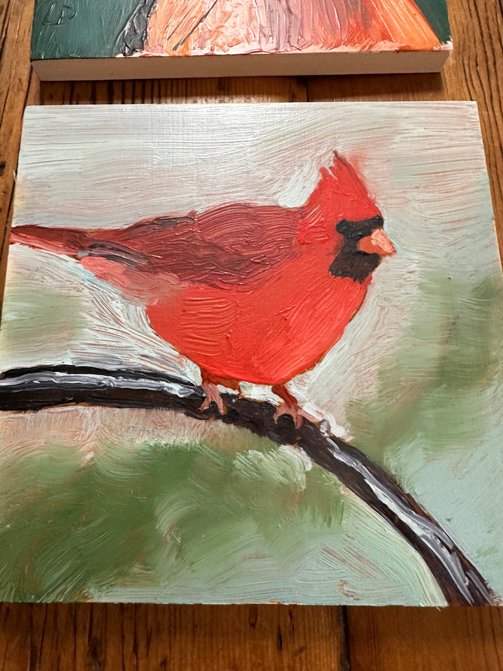 Derek Bell Painting N.Cardinal on branch